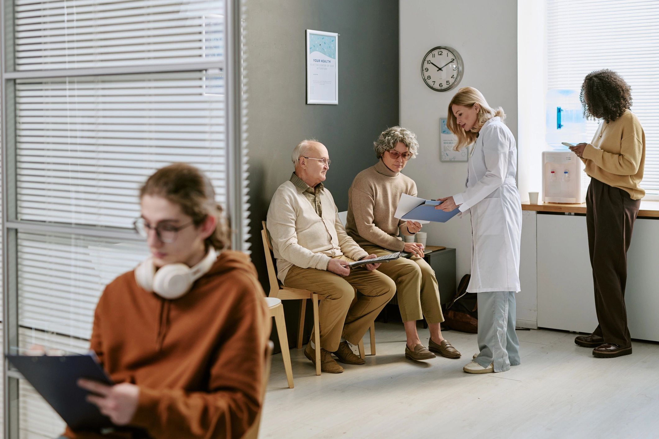 Clients arriving for care in an outpatient clinic
